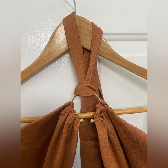 Women’s Meshki Bronze Halter Cutout Maxi Dress With Gold Detail Size Large - Picture 3 of 8